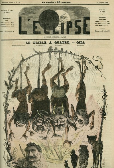 悪魔は4人いる」、メフィスト（メフィスト）ことウォルフ、ヴィルメサン、デュシェーヌ、ロックロイと彼の漫画家ベナッシが再デザインした政治パンフレット。表紙はジルの「L
