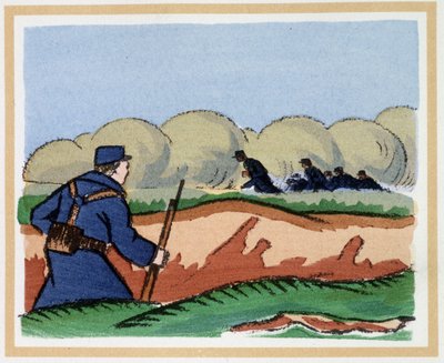 1915 年 4 月 22 日: ドイツ人が窒息性ガスを使用 - アンドレ・ヘレ (1871-1945) 著「英雄的時間の書 1914/1918」 作： Andre Helle