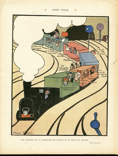 イラスト：アンドレ・ヘル（1875-1945）Le Rire, 25/01/08 - 小型スピード - 交通, 鉄道 鉄道, 西部会社 作： Andre Helle