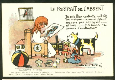 絵葉書、カラー風刺：不在の肖像-14～18歳の戦争、アンドレ・ヘル（1875～1945）による子供時代の挿絵 作： Andre Helle