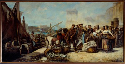 マルセイユのサン・ジャン河岸への漁師の到着 アンドレ・マリウス・ギンドンの絵画 (1830-?) 19 世紀 マルセイユ、美術館 作： Andre Marius Guindon