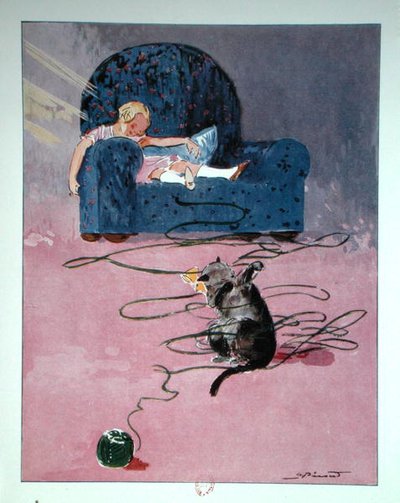 Alice Sleeping、Lewis Carroll (1832-98) 作「Alice in Wonderland」のイラスト、Editions Delagrave、パリ発行 作： Andre Pecoud