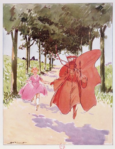 アリスと赤の女王、ルイス・キャロル作「不思議の国のアリス」の挿絵、Editions Delagrave、パリ 作： Andre Pecoud