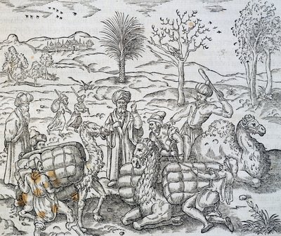 シリアのアラブ商人、アンドレ・テヴェット（1504-1592）の『万国宇宙論』からの版画 作： Andre Thevet