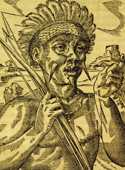 アンドレ・テヴェ（1504-1592）の『万国宇宙論』からの版画「人食い人種の酋長」、パリ 作： Andre Thevet