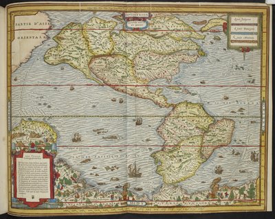 「アジア」（アメリカ大陸）の地図、アンドレ・テヴェ作「La Cosmographie Universelle」 作： Andre Thevet