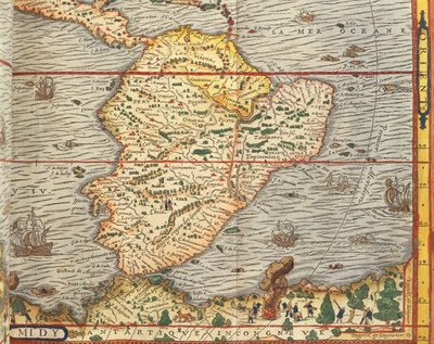 アンドレ・テベの「Cosmographie」より南アメリカの地図 作： Andre Thevet