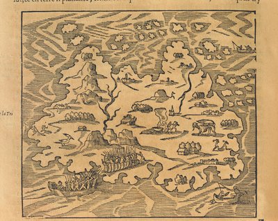 アンティル諸島のトリニティ島の地図（Andre ThevetのUniversal cosmographyより 作： Andre Thevet