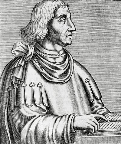 歴史家・外交官Philippes de Commines (about 1445-about 1512)の肖像、『Les Vrais pourtraits et Vies des Hommes illustres』のエングレーヴィング。 作： Andre Thevet
