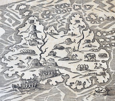 アンドレ・テヴェ（1504-1592）の『万国宇宙論』からの版画、トリニティ島、パリ 作： Andre Thevet