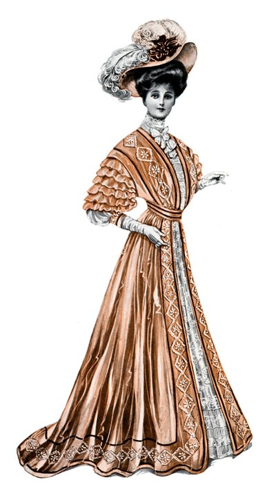 長いドレスと帽子をかぶった女性、1908年〜1909年。 作： Andre and Sleigh