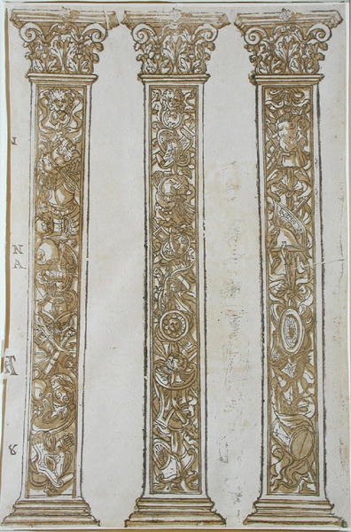 アンドレア・アンドレアーニ（1540-1623）作「カエサルの行列」の縁取りを構成する建築モチーフ（木版画） 作： Andrea (after) Mantegna