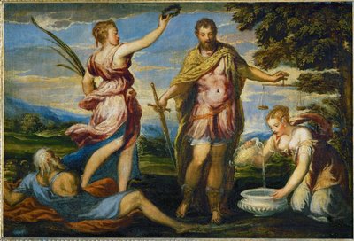 紀元前146年、カルタゴを征服したローマの将軍、政治家スキピオ・アフリカヌス（キャンバスに描かれた絵） 作： Andrea (fl.1527/30-63) Schiavone