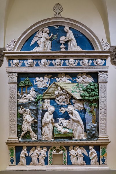 降誕祭、羊飼いの礼拝、受胎告知 作： Andrea (workshop of) Della Robbia