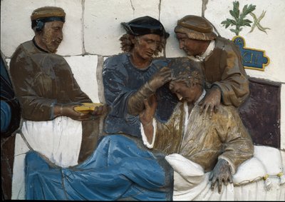 障がい者の訪問、詳細 作： Andrea (workshop of) Della Robbia