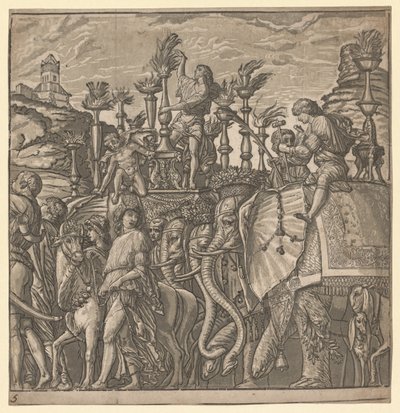ジュリアスシーザーの勝利：トーチを運ぶ象、1593-99年。 作： Andrea Andreani