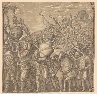 ジュリアスシーザーの勝利：花瓶を運ぶ兵士、1593-99年。 作： Andrea Andreani