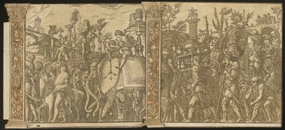 ユリウス・カエサルの凱旋 [5 番と 6 番と 2 列]、1599 年。 作： Andrea Andreani