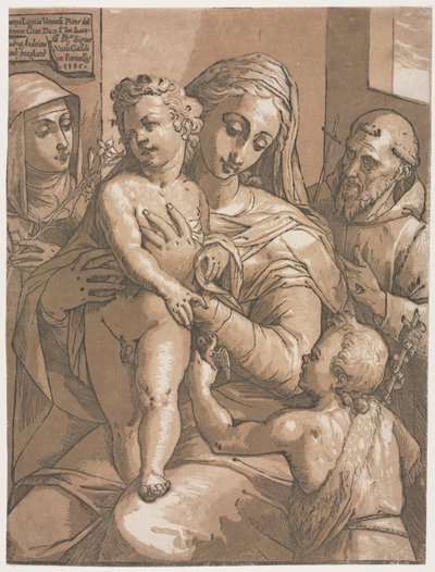 聖母マリアと聖ヨハネ、シエナの聖カタリナと聖フランシス、1585年。 作： Andrea Andreani