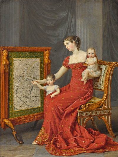 ババリアのアウグステ王女と子供たちのジョセフィンとユージェニー。 作： Andrea Appiani