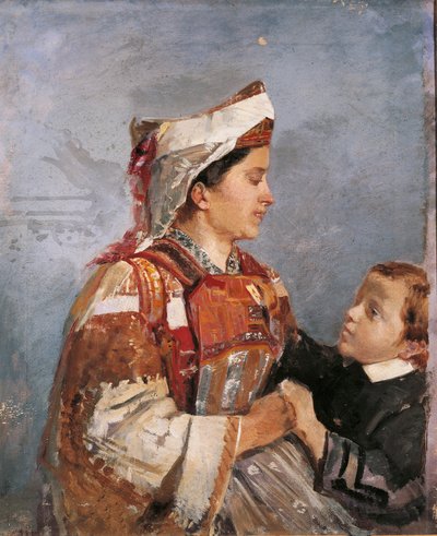 アルバニアの衣装を着た妻、アンドレア・セファリ（1827-1907）作 作： Andrea Cefaly