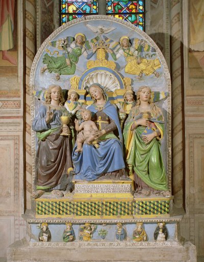 Madonna ja Child Enthroned, Medici-kappelin alttaritaulu (tinalasitettu keramiikka) 作： Andrea Della Robbia