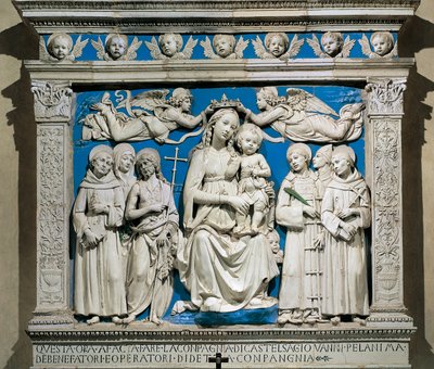 聖人を抱く聖母子像 アンドレア・デッラ・ロッビア（1435-1525）作 釉薬を塗った土器 イタリア・フィレンツェ サンタ・クローチェ教会メディチ礼拝堂所蔵 作： Andrea Della Robbia