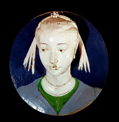 アンドレア・デッラ・ロッビアによるテラコッタ装飾の若い見知らぬ人トンドの肖像 作： Andrea Della Robbia