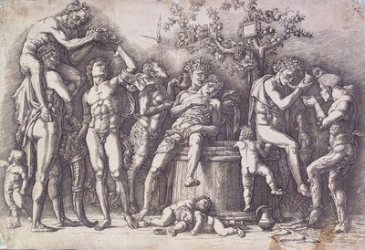 ワインプレス付きバッカナルc。 1475年 作： Andrea Mantegna