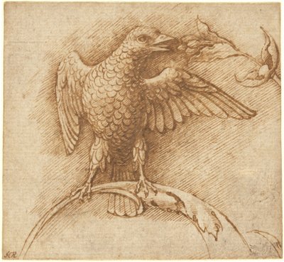 果物の枝にとまる鳥 作： Andrea Mantegna