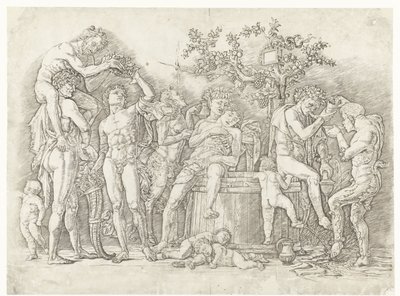 ワインプレスでのサテュロスとバッチャントとバッカナル 作： Andrea Mantegna