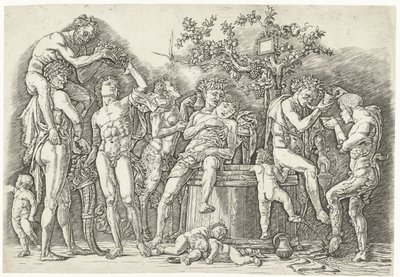 ワインプレスでのサテュロスとバッチャントとバッカナル 作： Andrea Mantegna
