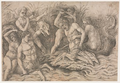 海の神々の戦い-右の部分、c。 1485-88。 作： Andrea Mantegna