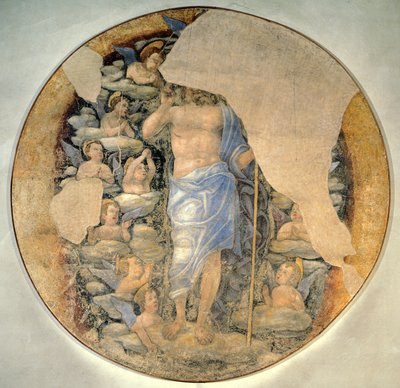 天使たちに囲まれて栄光のうちに天に昇るキリスト 1488年頃 アンドレア・マンテーニャ（1431-1606）の作とされるフレスコ画 作： Andrea Mantegna