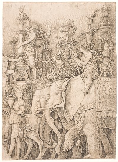 松明を運ぶ象 作： Andrea Mantegna