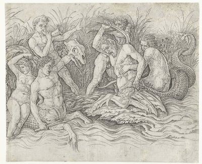 ネレイドを背負ったトリトン同士の戦い 海神の戦い 作： Andrea Mantegna
