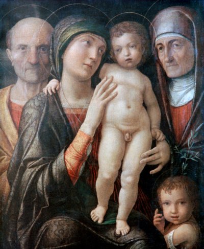 聖エリザベスと洗礼者聖ヨハネの子を持つ聖家族、c1495-1500 作： Andrea Mantegna