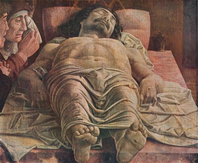 死んだキリストの嘆き、1470-1474、1930。 作： Andrea Mantegna