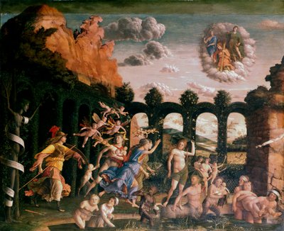 「美徳の庭から悪徳を追うミネルバ」c1502 作： Andrea Mantegna