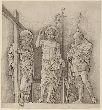 聖アンデレとロンギヌスの間で復活したキリスト 作： Andrea Mantegna