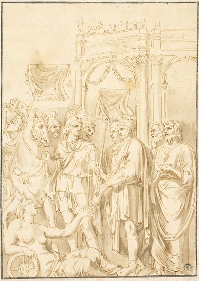 ローマの元老院議員と兵士 作： Andrea Mantegna
