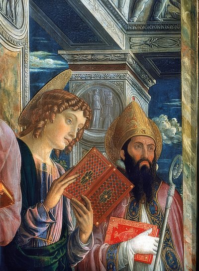 サンゼノ祭壇。左側の詳細。 1457-1460。写真は、伝道者のジョンとヴェローナのゼノン 作： Andrea Mantegna