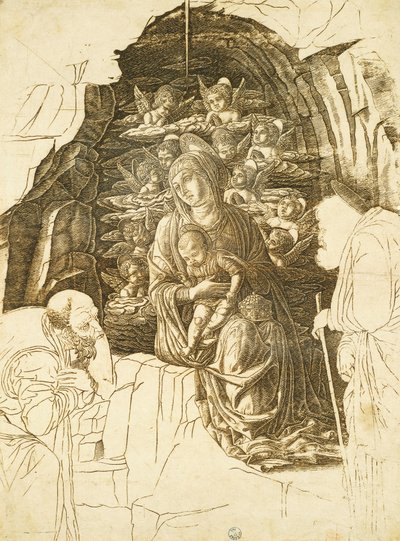 アンドレア・マンテーニャ（1431-1506）の「マギの崇拝」のための習作、デッサン 作： Andrea Mantegna