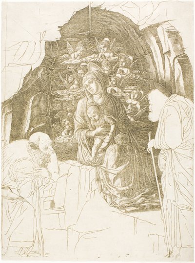 賢者の崇拝 (洞窟の処女) 作： Andrea Mantegna