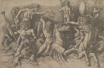 海の神々の戦いフリーズの左部分、ca。 1485-88。 作： Andrea Mantegna