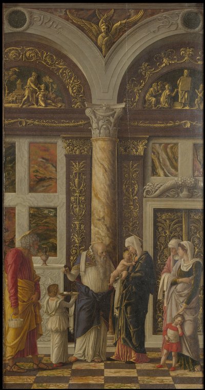 ウフィツィの割礼三連祭壇画Uffizi Tryptich、右パネル、約1463-1464 作： Andrea Mantegna