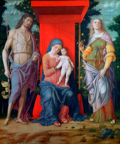 聖人と聖母子、c1490-1505 作： Andrea Mantegna