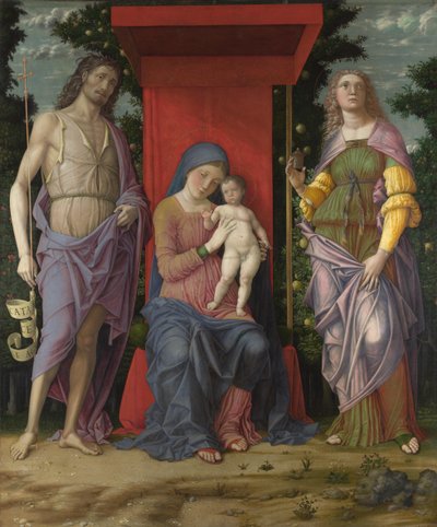マグダレンと洗礼者聖ヨハネとの聖母子c。 1495 作： Andrea Mantegna