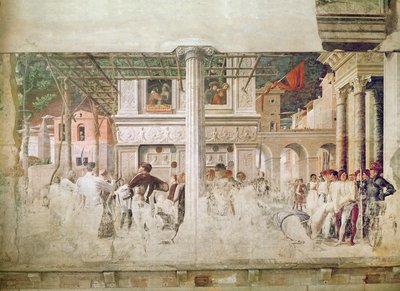 聖クリストファーの殉教と彼の体の移動（復元前）、1450-56年 作： Andrea Mantegna