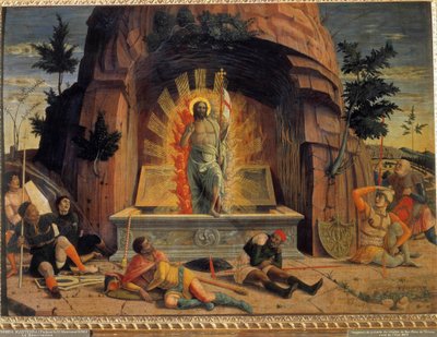 復活 アンドレア・マンテーニャ（1431-1506）によるヴェローナのサン・ゼーノ教会の祭壇画のプレデルの断片。1457.薄さ0.71×0.94m ファインアートミュージアムツアーズ 作： Andrea Mantegna